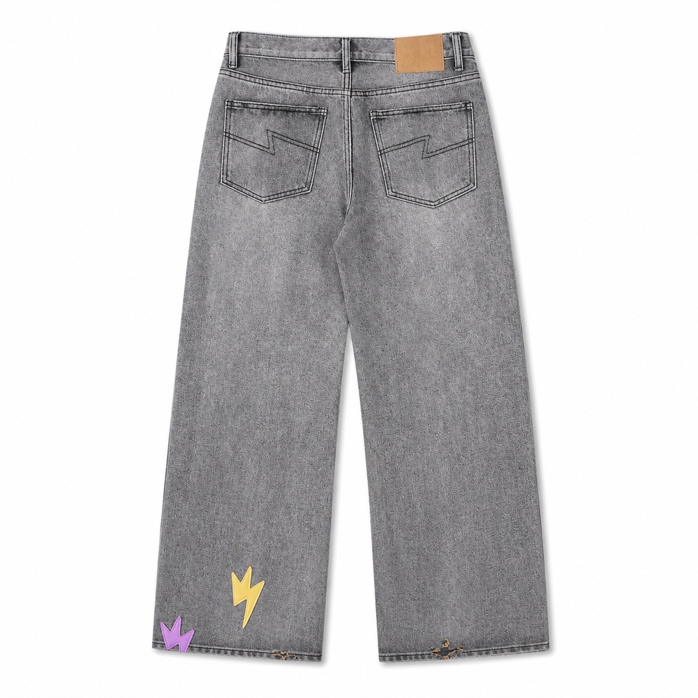 Gray Washed Lightning Patch Straight Leg Jeans – Bild 3