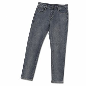 Dark Gray Washed Straight Leg Five Pocket Jeans