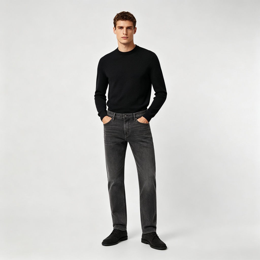 Dark Gray Washed Straight Leg Five Pocket Jeans – Bild 4
