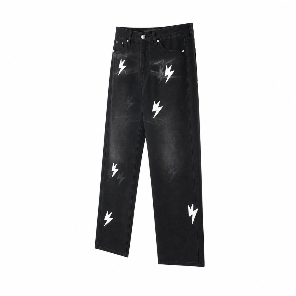 Black Washed White Lightning Straight Leg Jeans