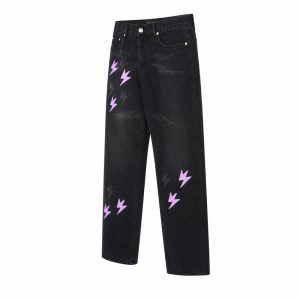Black Washed Purple Lightning Straight Leg Jeans