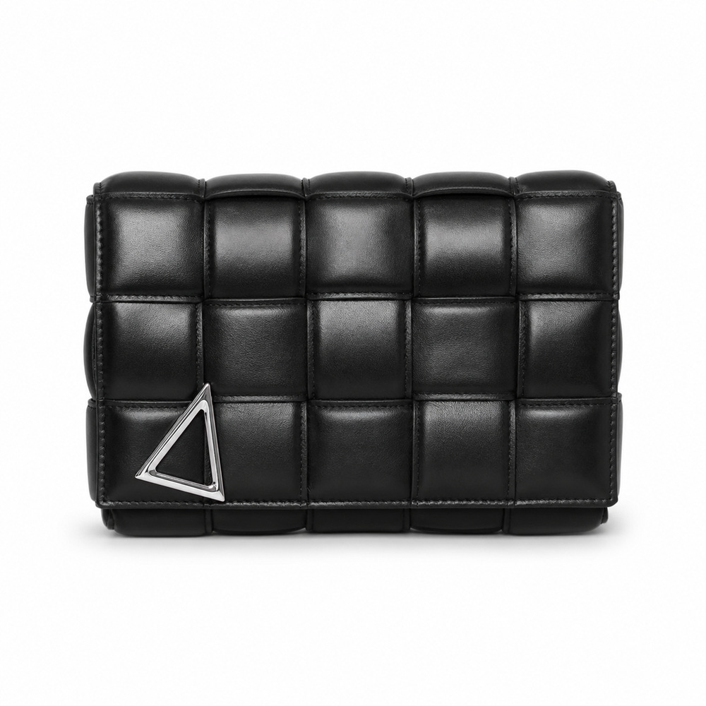 Black Padded Woven Flap Shoulder Bag – Bild 2
