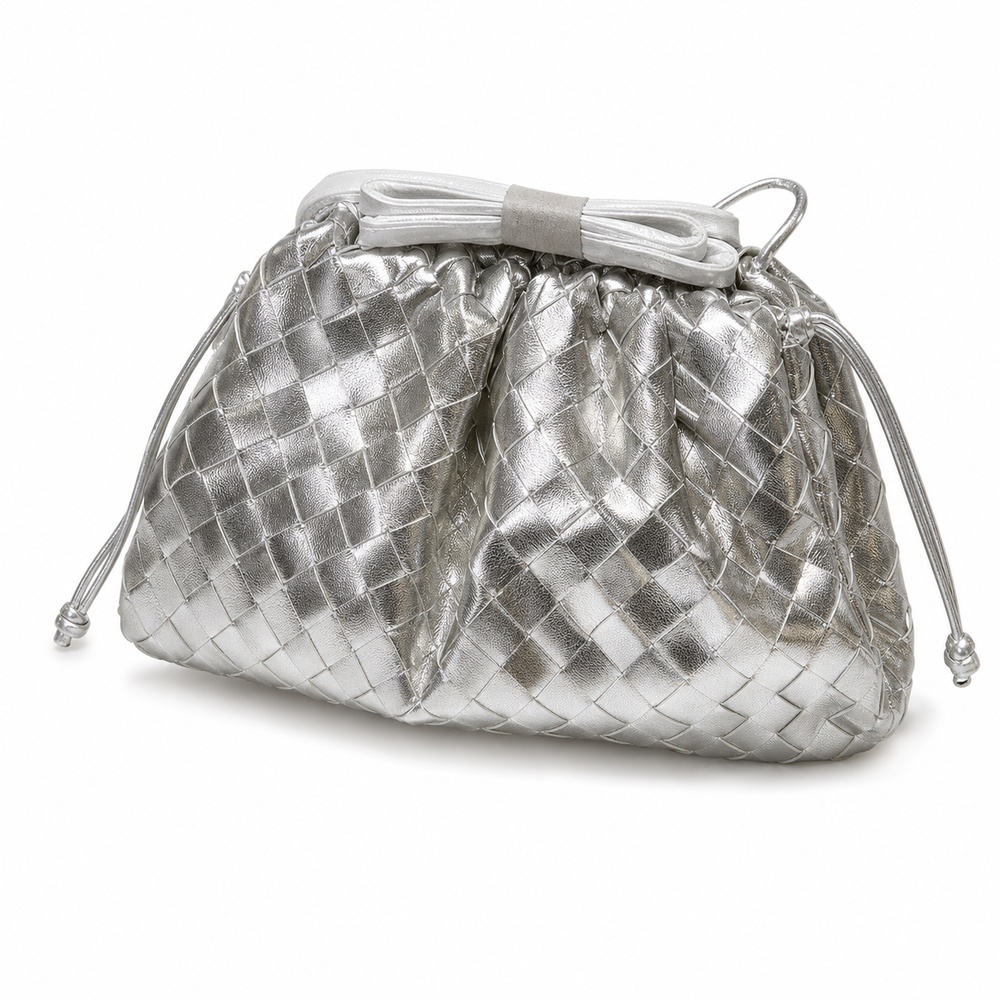 Metallic Silver Woven Pouch Bag