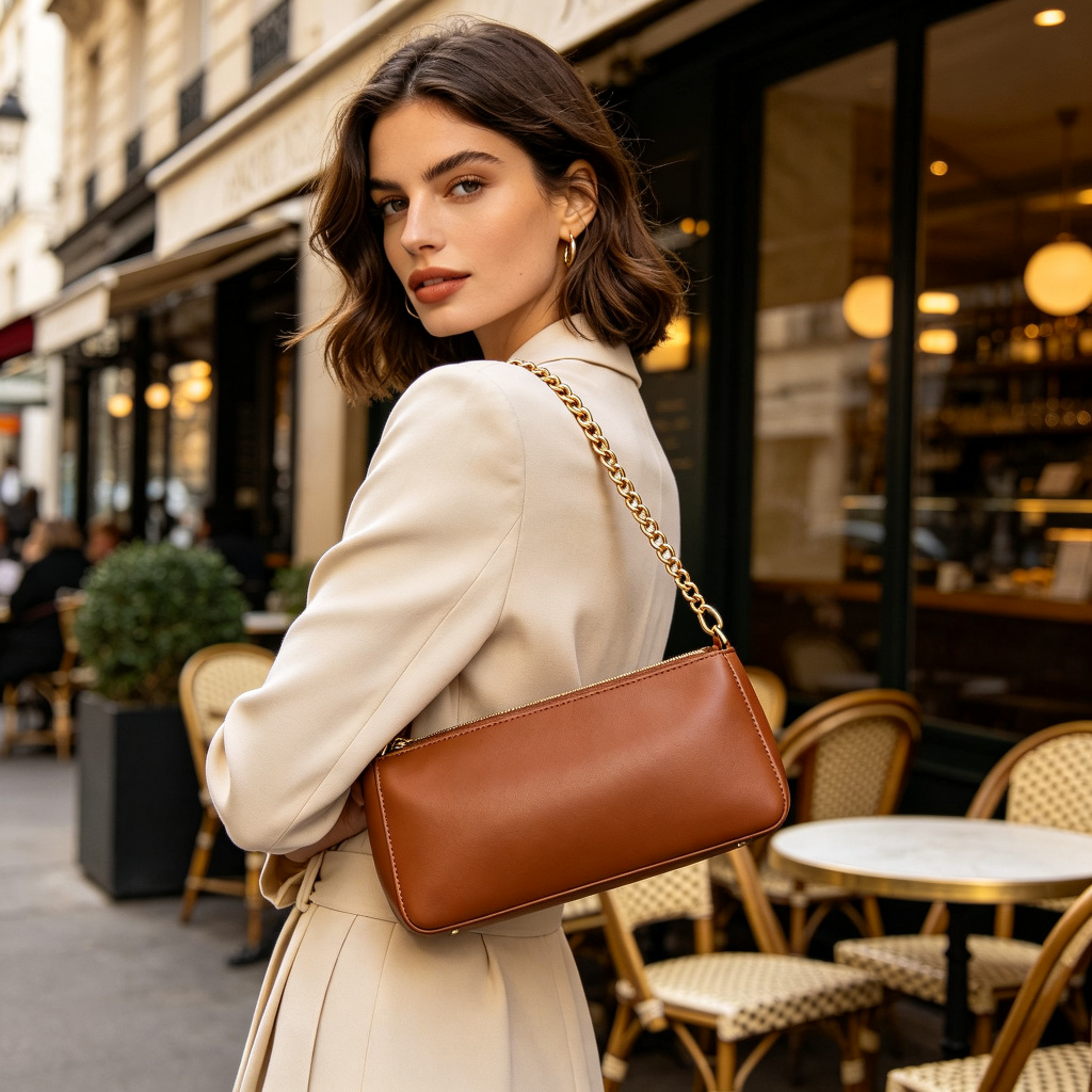 Brown Leather Baguette Bag – Bild 3
