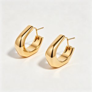 Gold-Tone Alloy (Non-Precious Metal) Geometric Hoop Earrings