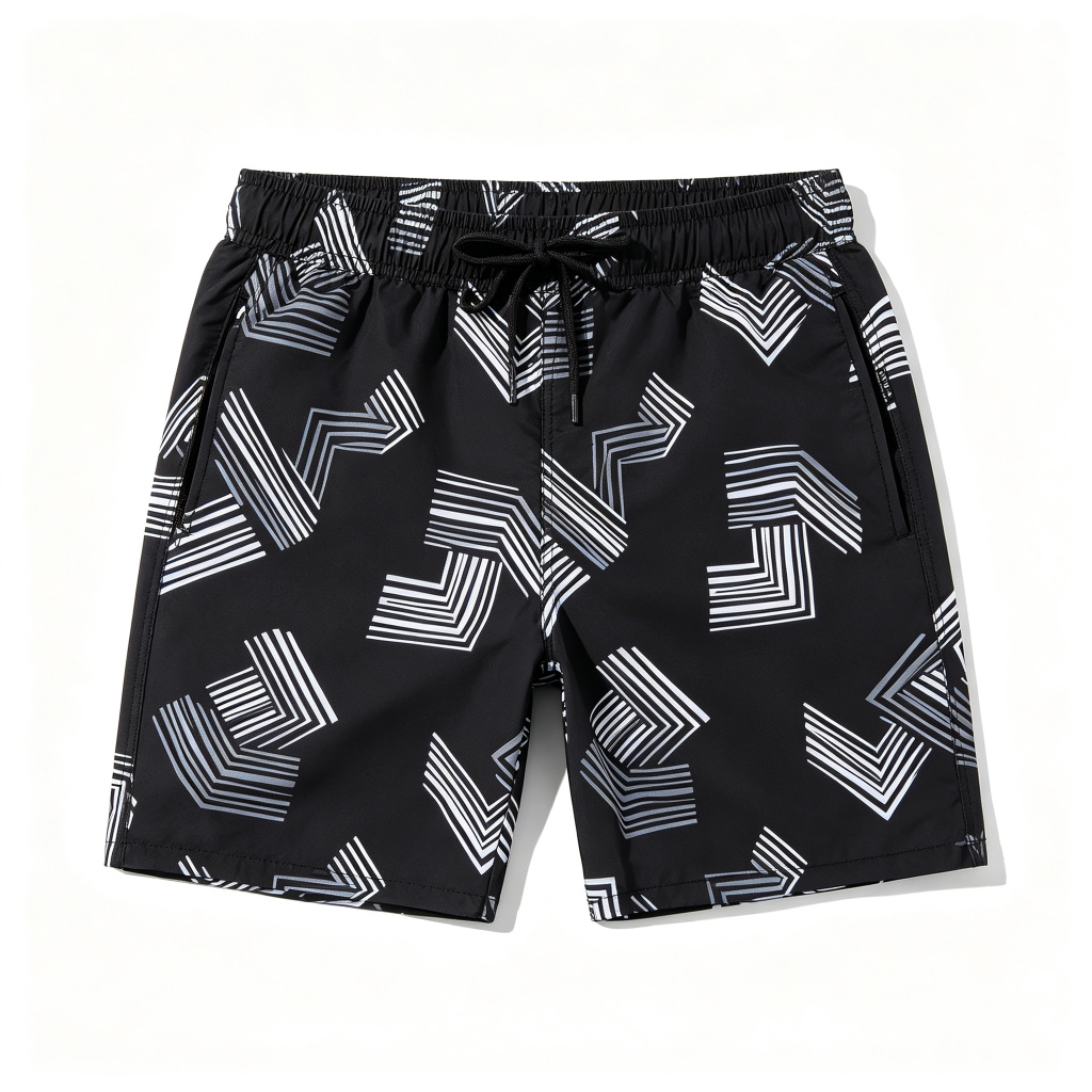 Black Abstract Geometric Print Beach Shorts – Bild 2