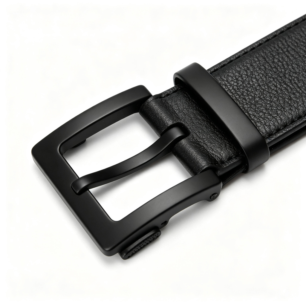 Black Leather Large Square Buckle Belt – Bild 2