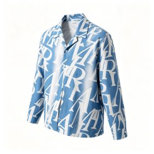 Blue Letter Print Long Sleeve Shirt