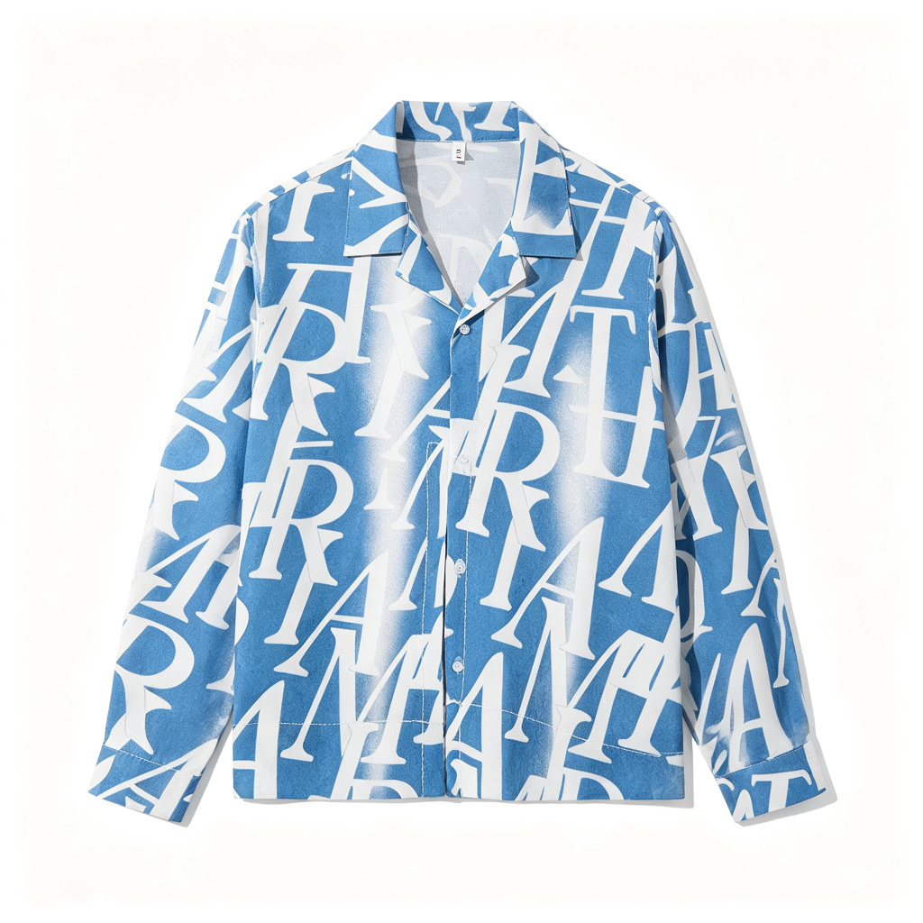 Blue Letter Print Long Sleeve Shirt – Bild 2