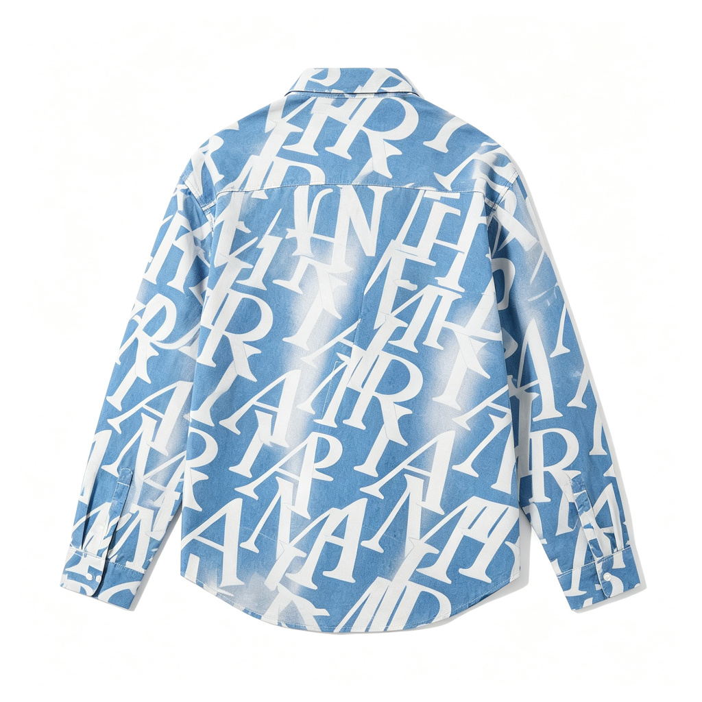 Blue Letter Print Long Sleeve Shirt – Bild 3