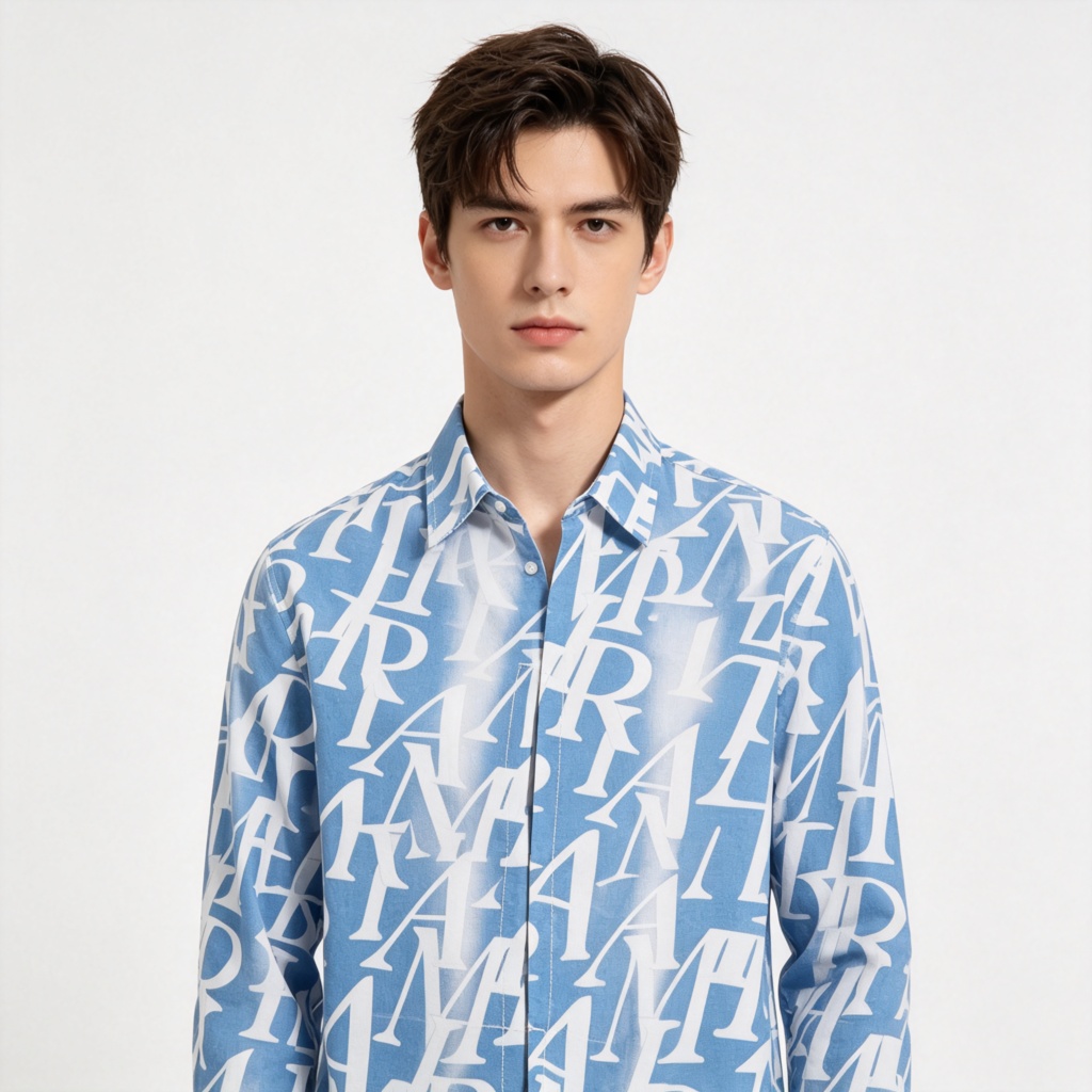 Blue Letter Print Long Sleeve Shirt – Bild 4