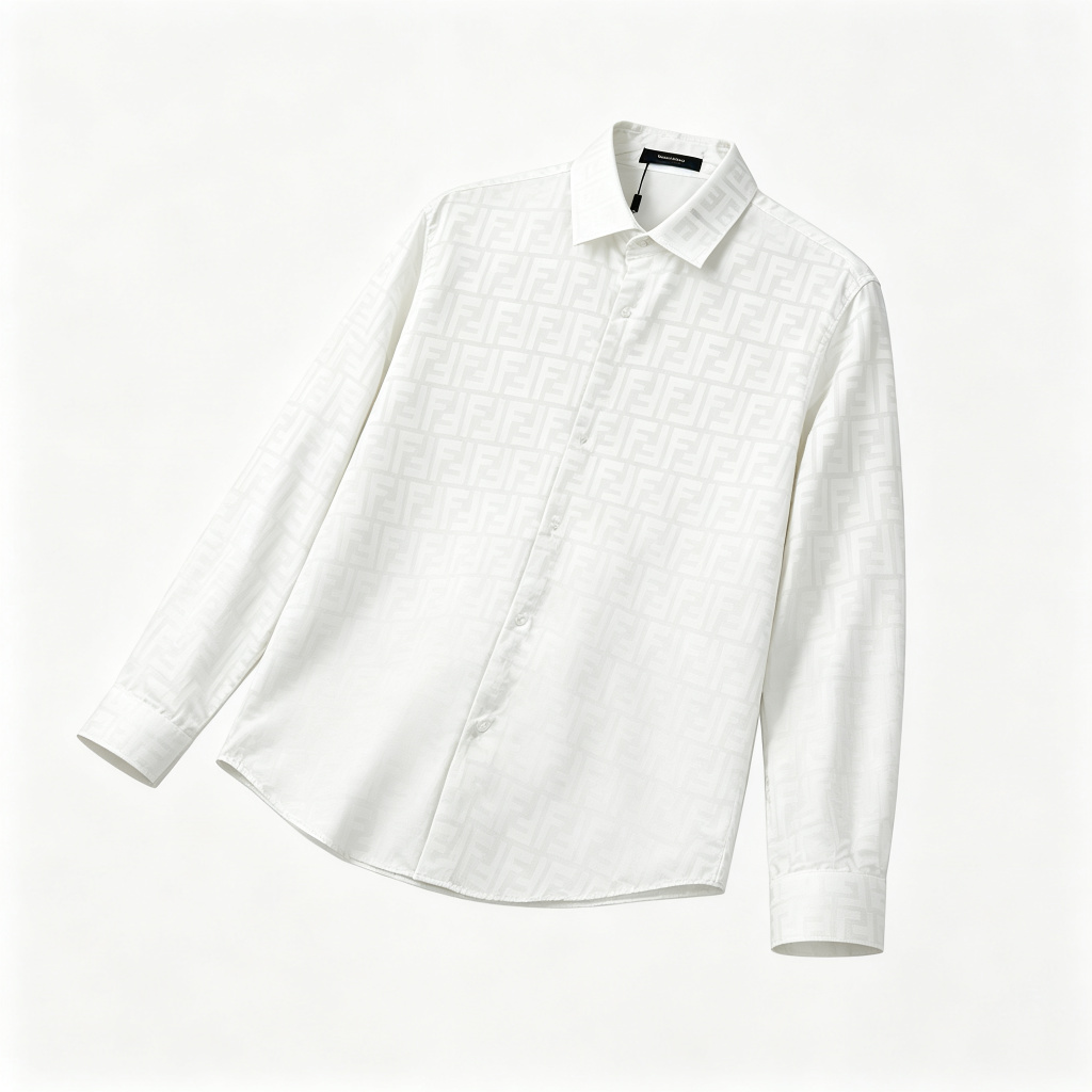White Jacquard Long Sleeve Shirt