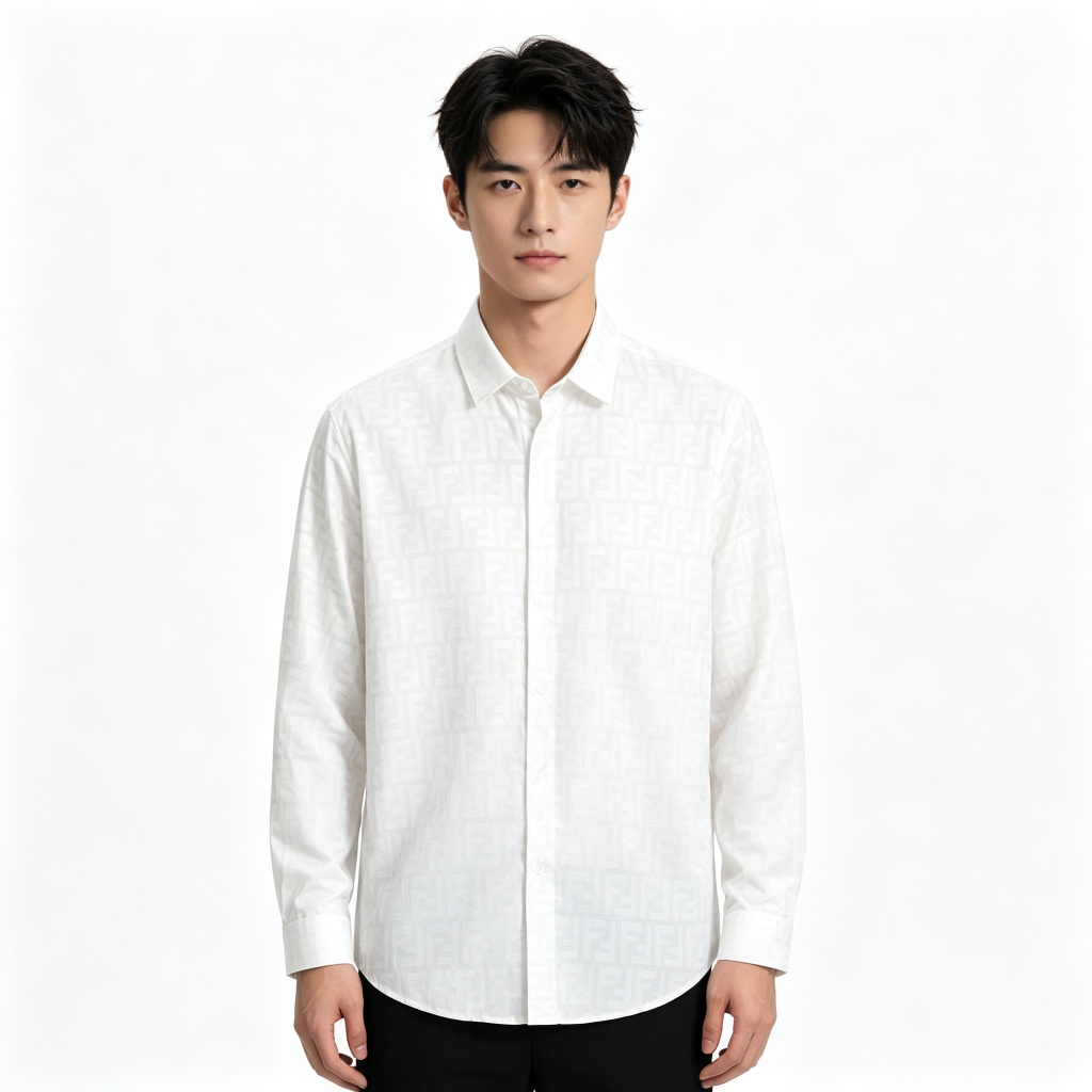 White Jacquard Long Sleeve Shirt – Bild 4