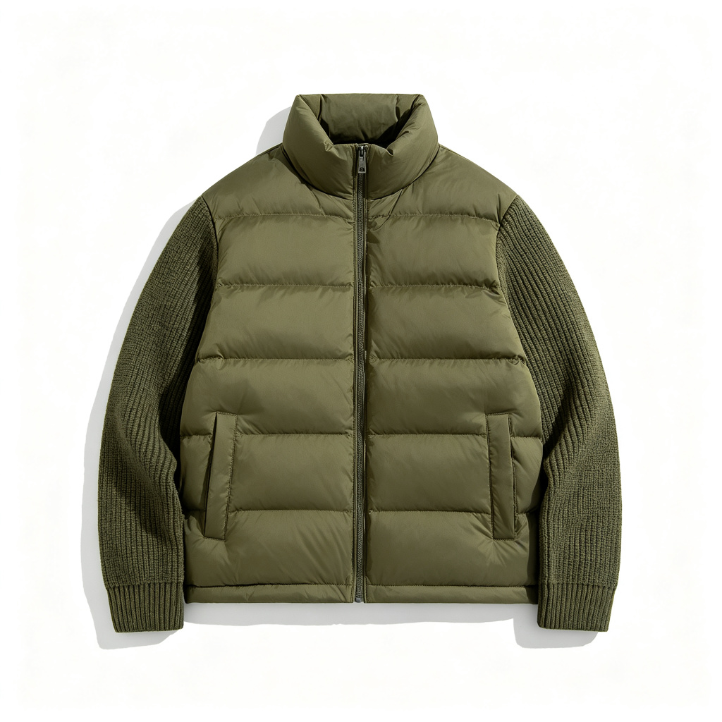 Army Green Knit Sleeve Stand Collar Down Jacket – Bild 2