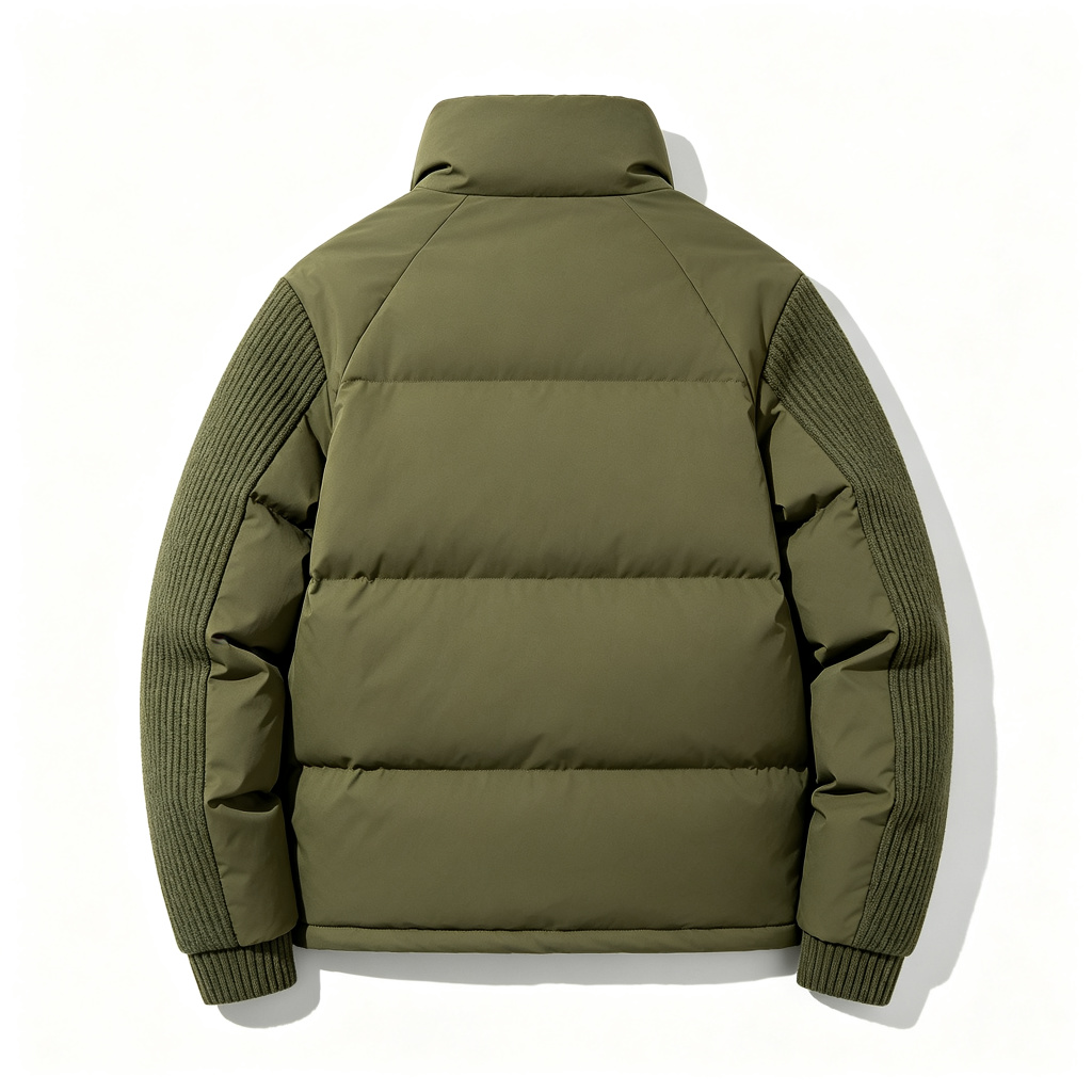 Army Green Knit Sleeve Stand Collar Down Jacket – Bild 3