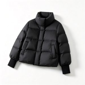 Black Stand Collar Cropped Down Jacket