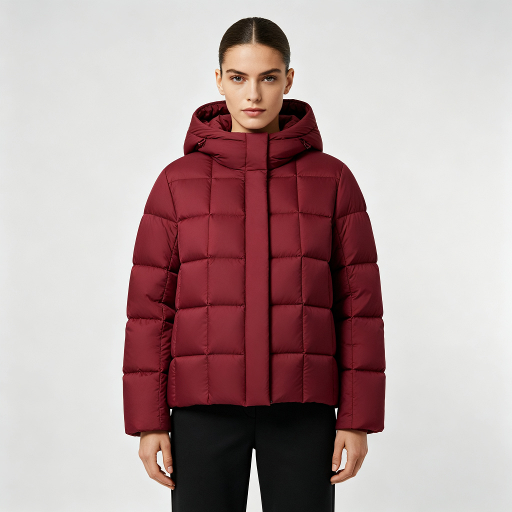 Burgundy Hooded Down Jacket – Bild 4