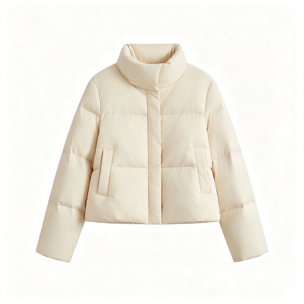Beige Stand Collar Down Jacket