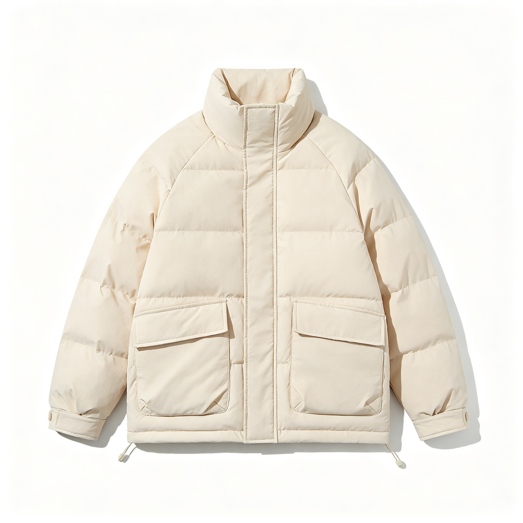 Beige Stand Collar Down Jacket – Bild 2