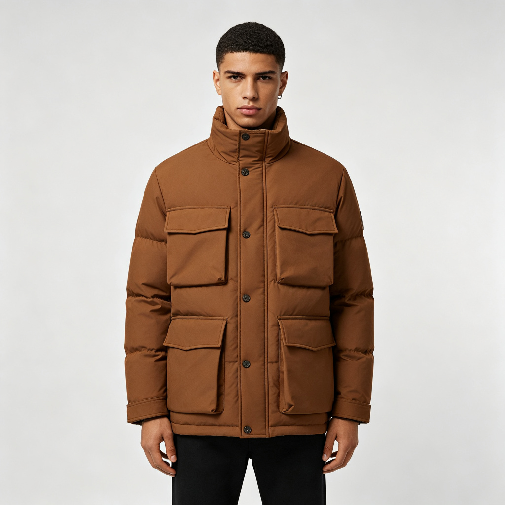 Brown Utility Down Jacket – Bild 4