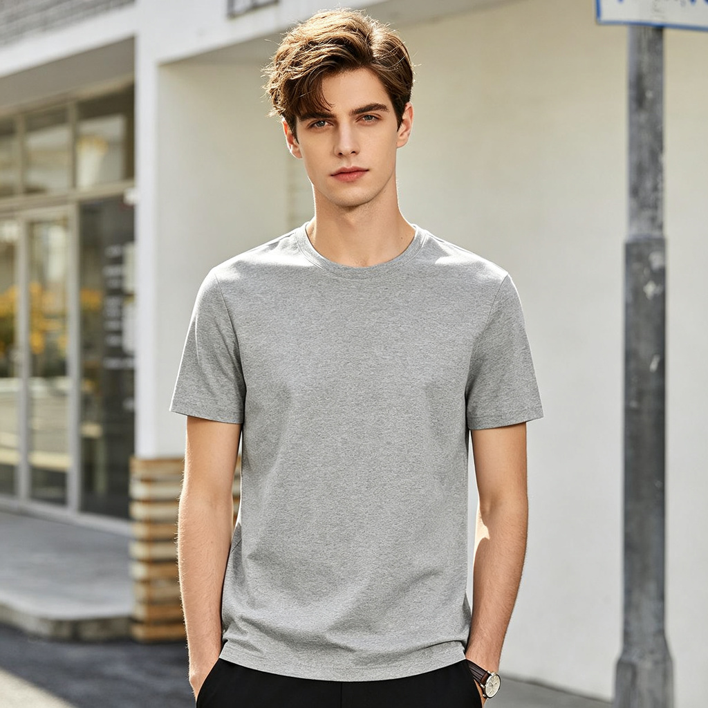 Gray Cotton Crew Neck Short Sleeve T Shirt – Bild 4