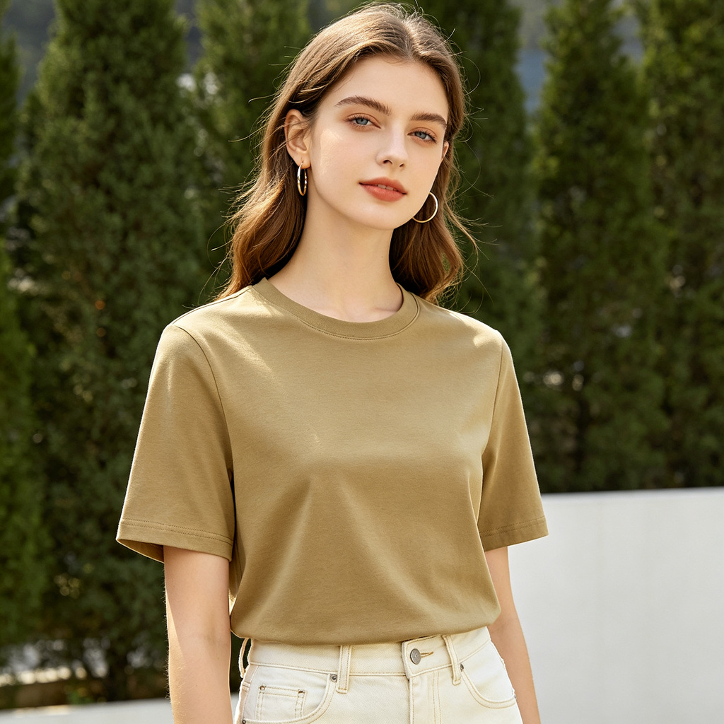 Khaki Cotton Crew Neck Short Sleeve T Shirt – Bild 4
