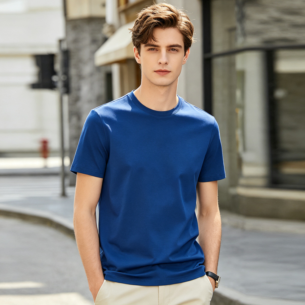 Royal Blue Cotton Crew Neck Short Sleeve T Shirt – Bild 4
