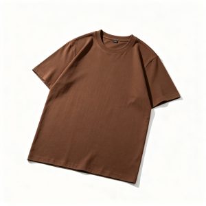 Coffee Cotton Crew Neck Short Sleeve T Shirt