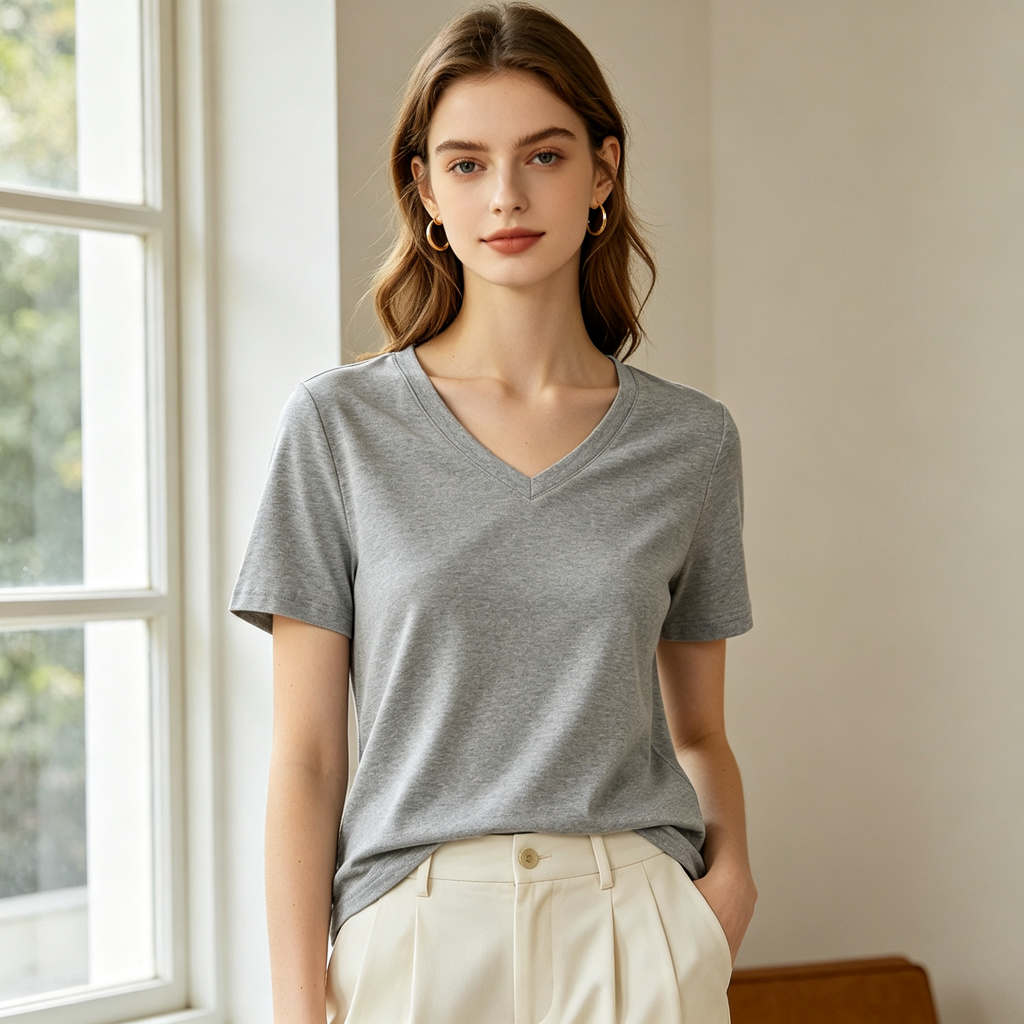 Gray V Neck Short Sleeve T Shirt – Bild 4