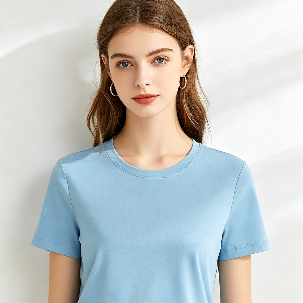 Sky Blue Crew Neck Short Sleeve T Shirt – Bild 4