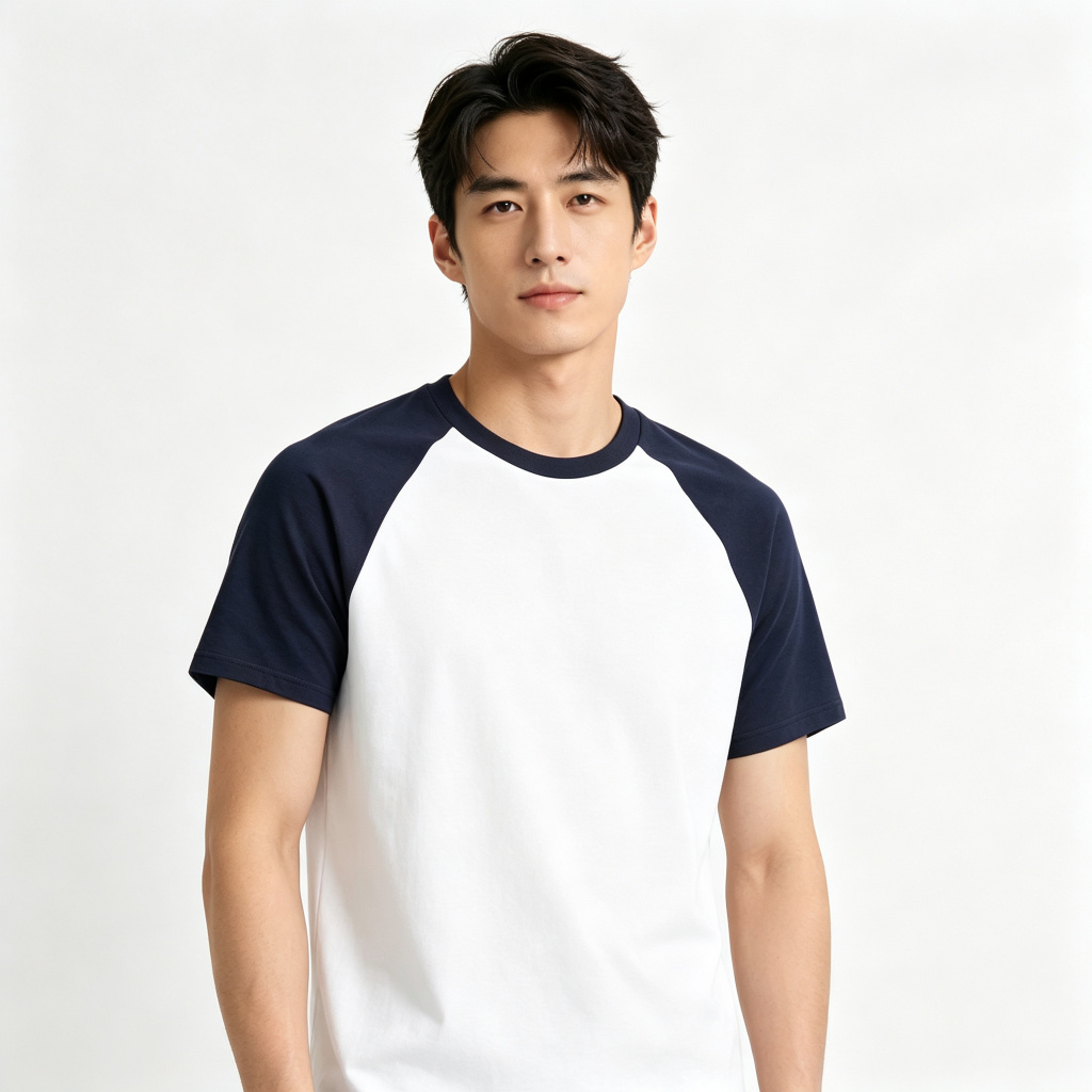 Navy Raglan Sleeve Crew Neck Short Sleeve T Shirt – Bild 4