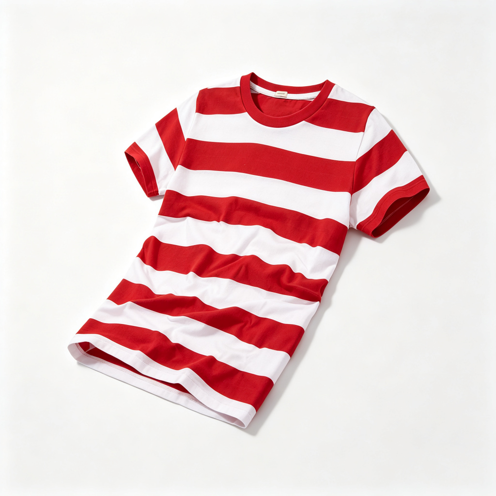 Red White Stripe Crew Neck Short Sleeve T Shirt