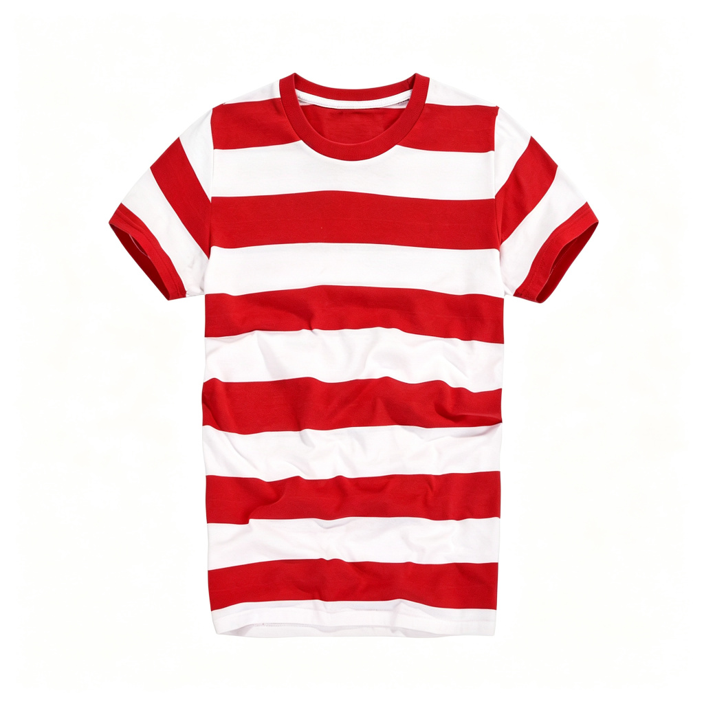 Red White Stripe Crew Neck Short Sleeve T Shirt – Bild 2