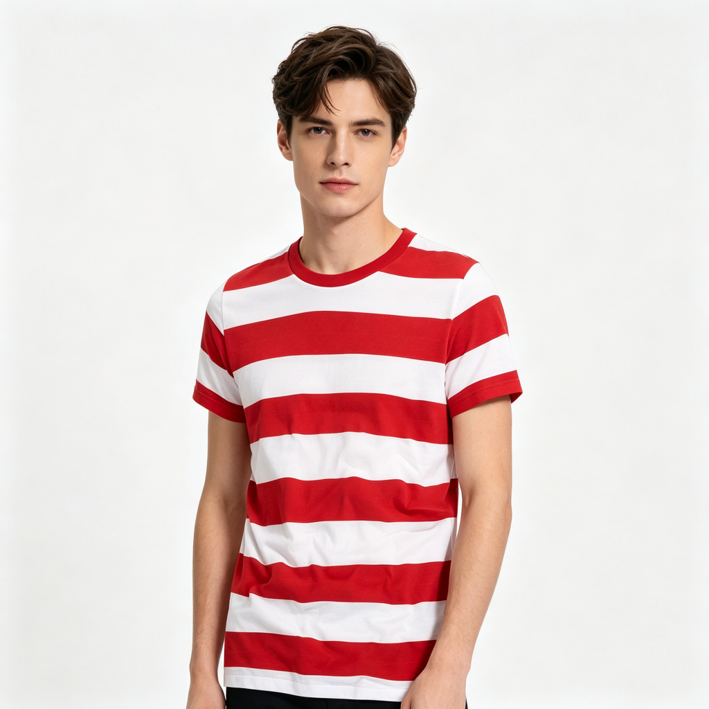 Red White Stripe Crew Neck Short Sleeve T Shirt – Bild 4