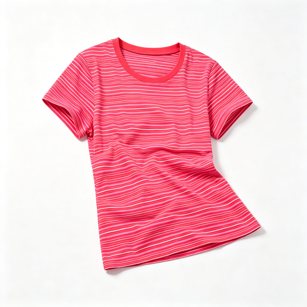 Red Pink Stripe Womens Crew Neck T Shirt