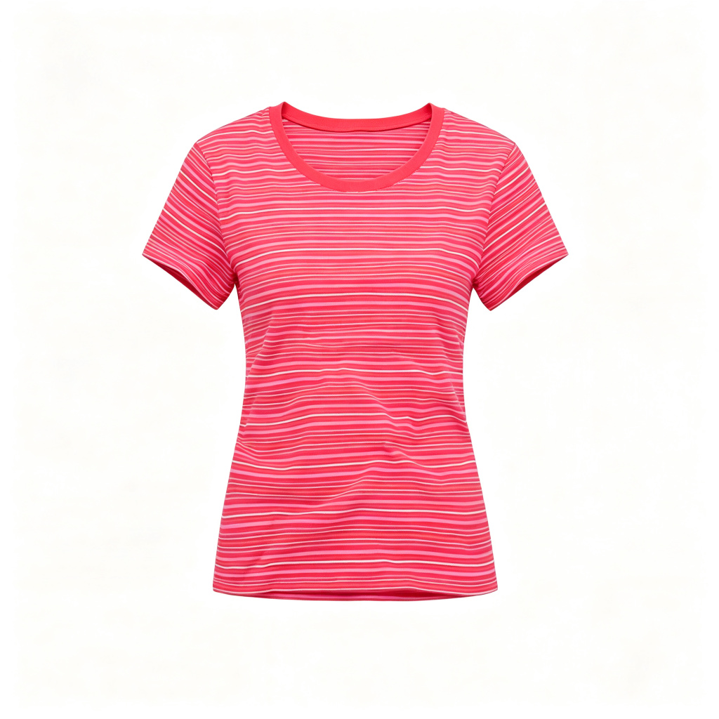 Red Pink Stripe Womens Crew Neck T Shirt – Bild 2