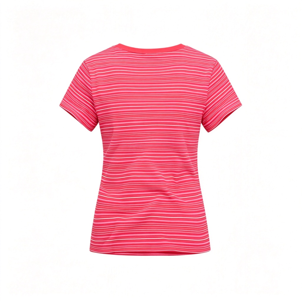 Red Pink Stripe Womens Crew Neck T Shirt – Bild 3