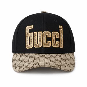 Black Beige Logo Embroidered Cap