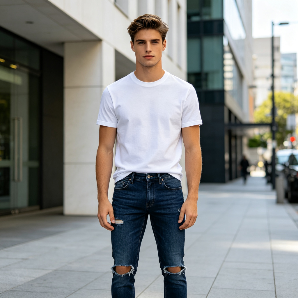 Dark Blue Ripped Slim Fit Jeans – Bild 4