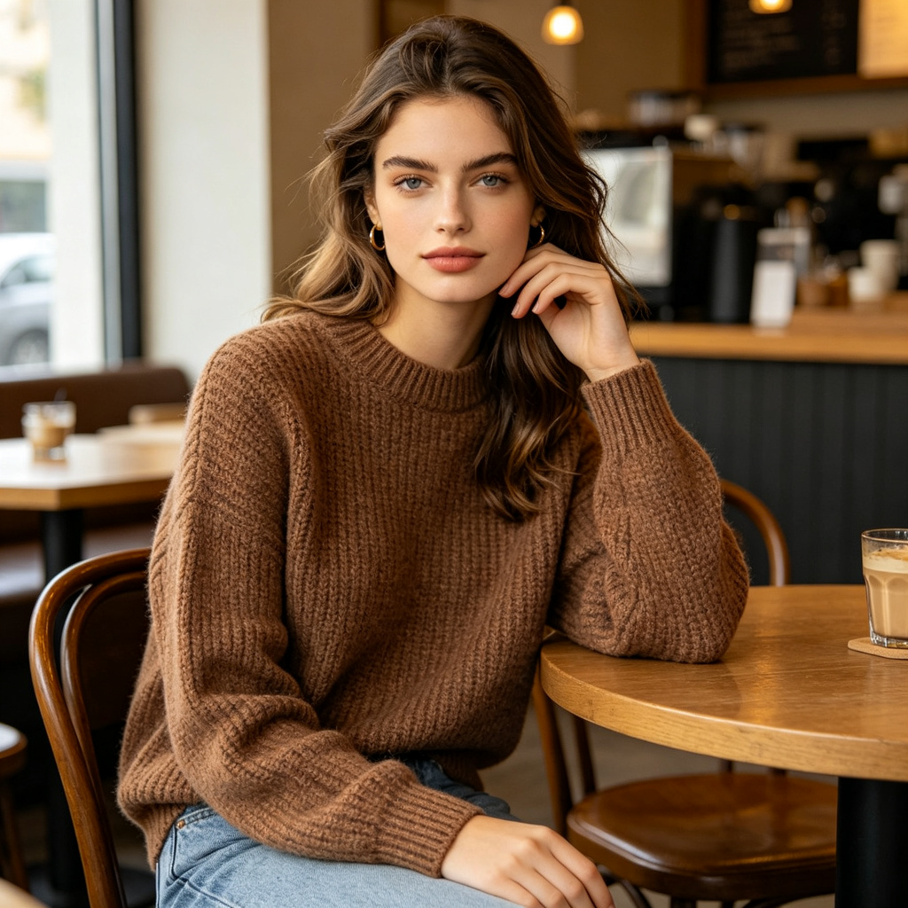 Coffee Crew Neck Knit Sweater – Bild 4
