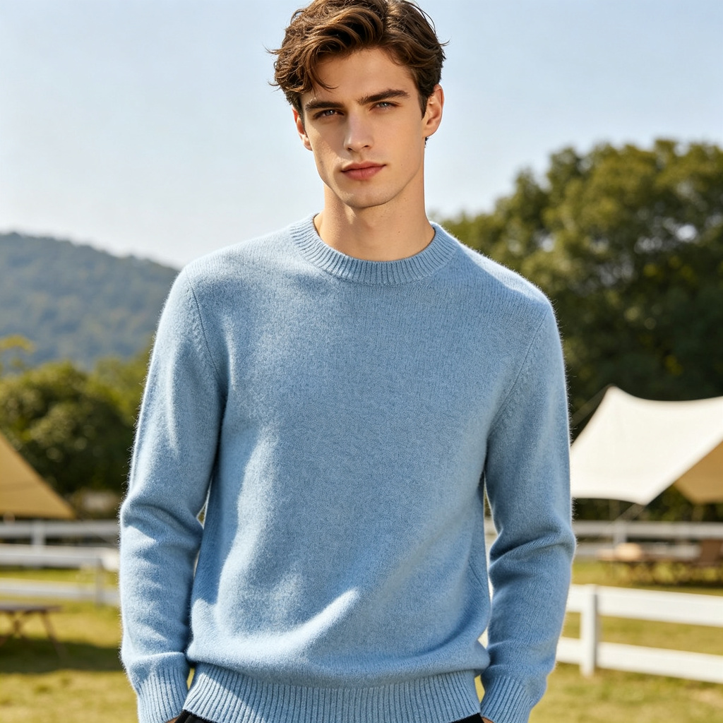 Light Blue Crew Neck Knit Sweater – Bild 4