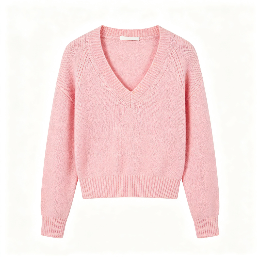 Pink V Neck Knit Sweater – Bild 2