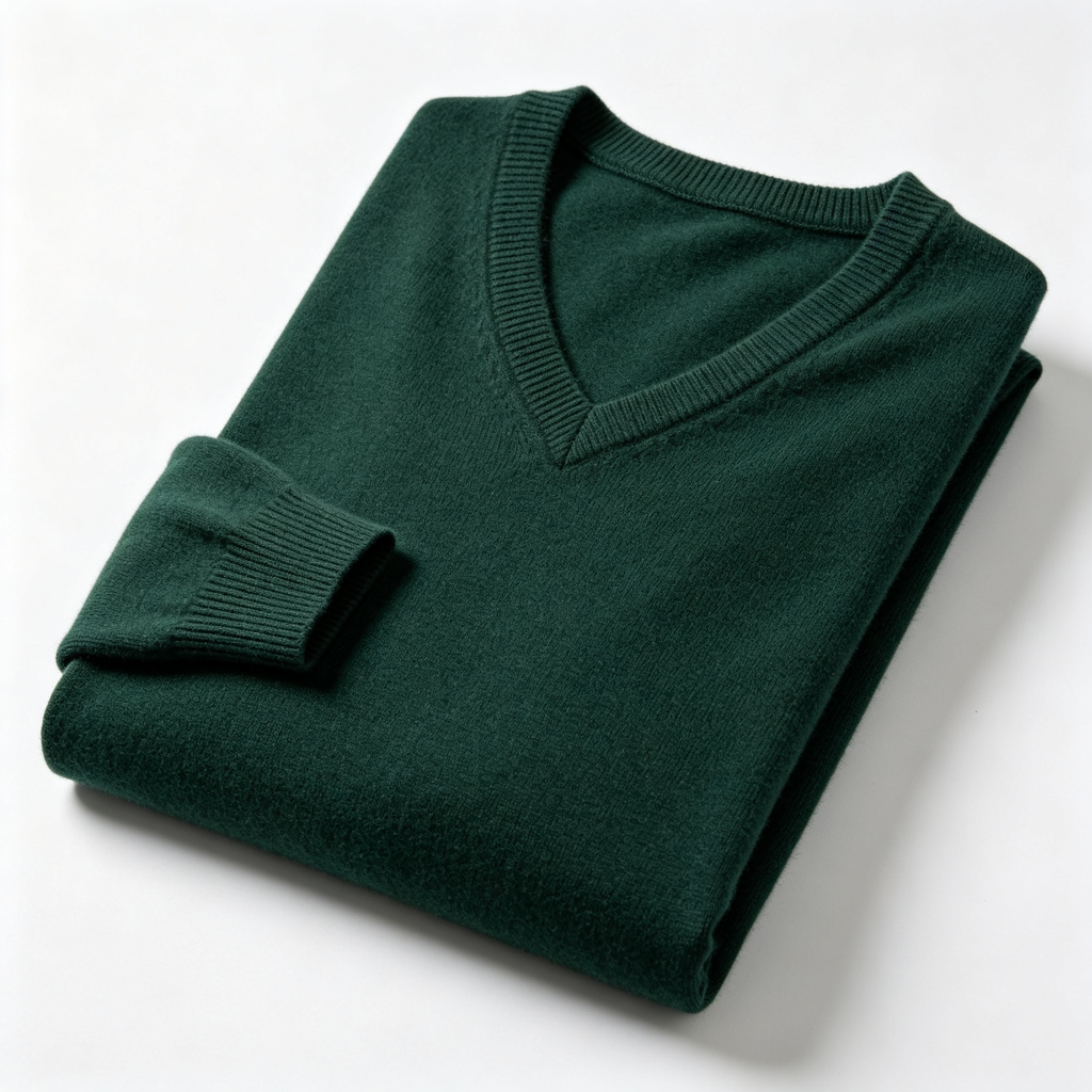 Dark Green V Neck Knit Sweater