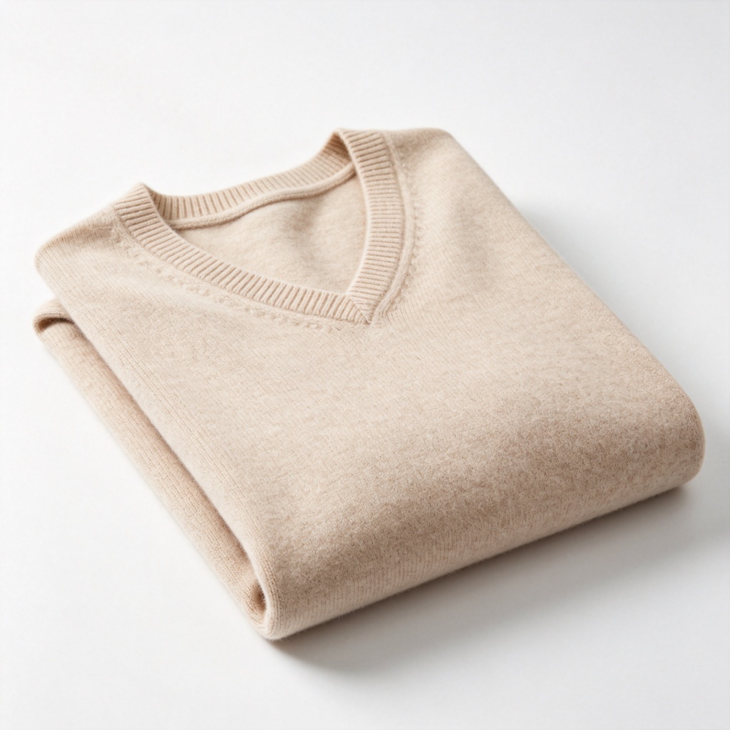 Beige V Neck Knit Sweater