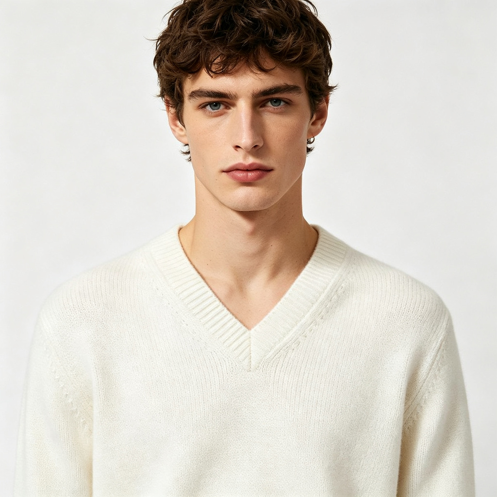 White V Neck Knit Sweater – Bild 4