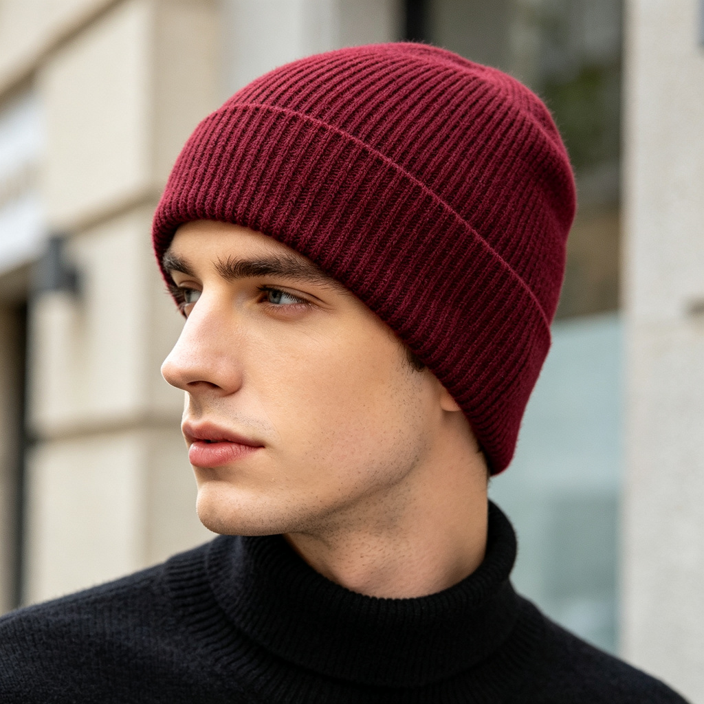 Burgundy Knit Beanie – Bild 3