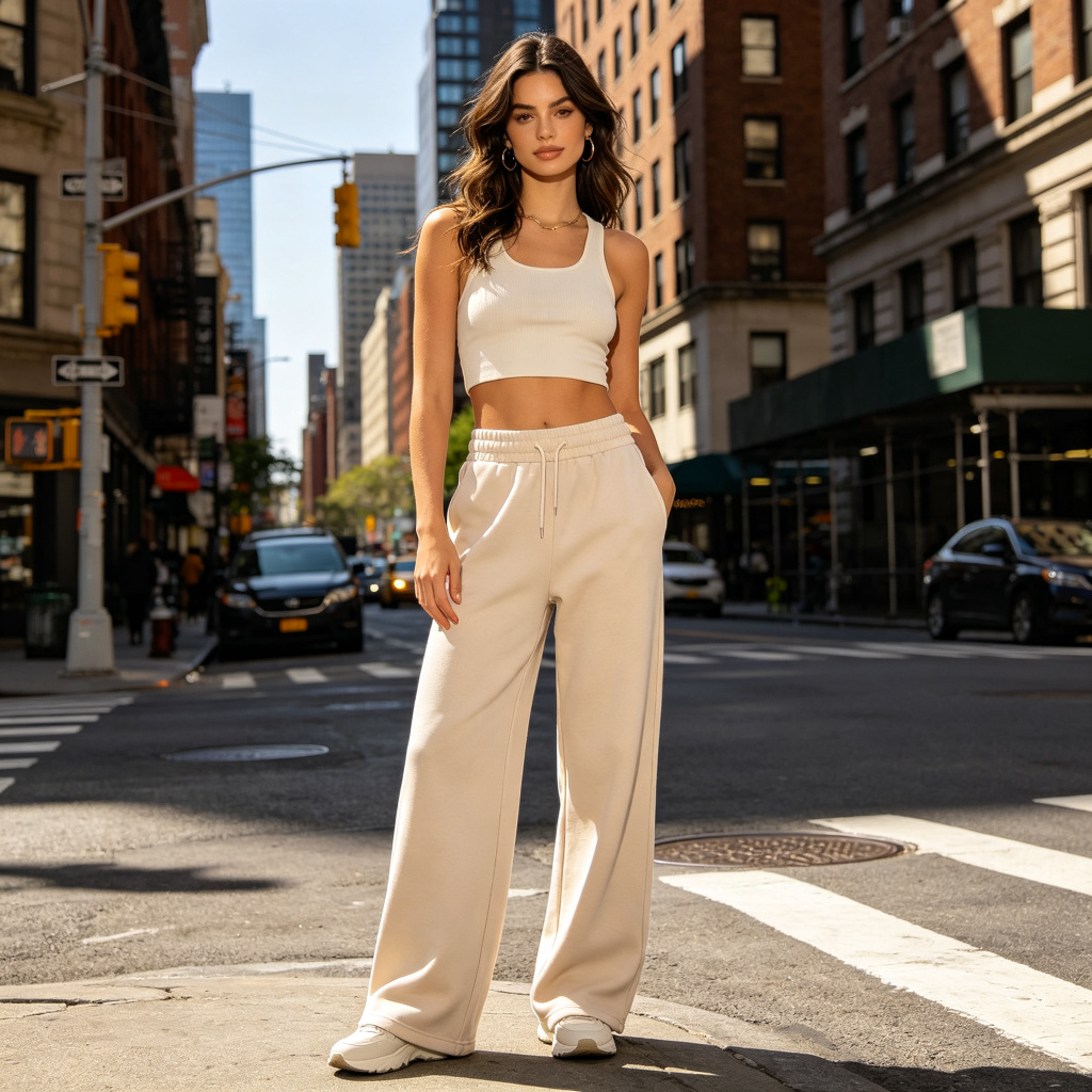 Beige Wide Leg Sweatpants – Bild 4