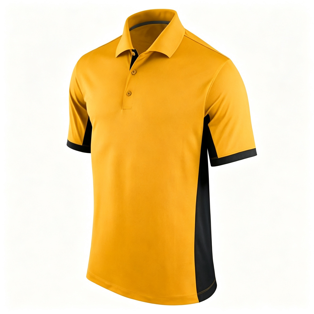 Golden Yellow Black Color Block Polo Collar Polo Shirt