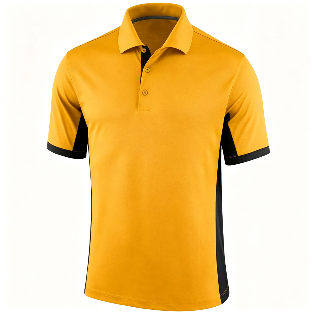 Golden Yellow Black Color Block Polo Collar Polo Shirt – Bild 2