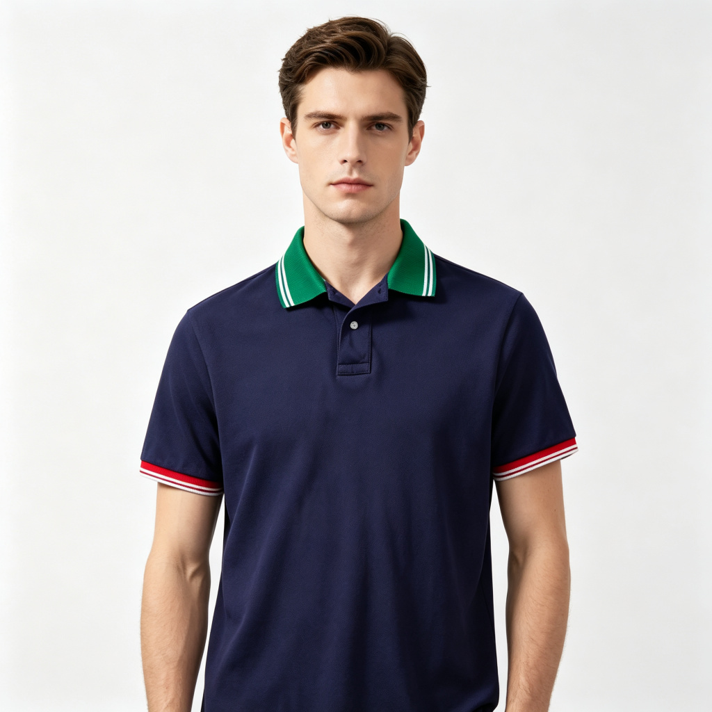 Navy Green Collar Polo Collar Polo Shirt – Bild 4